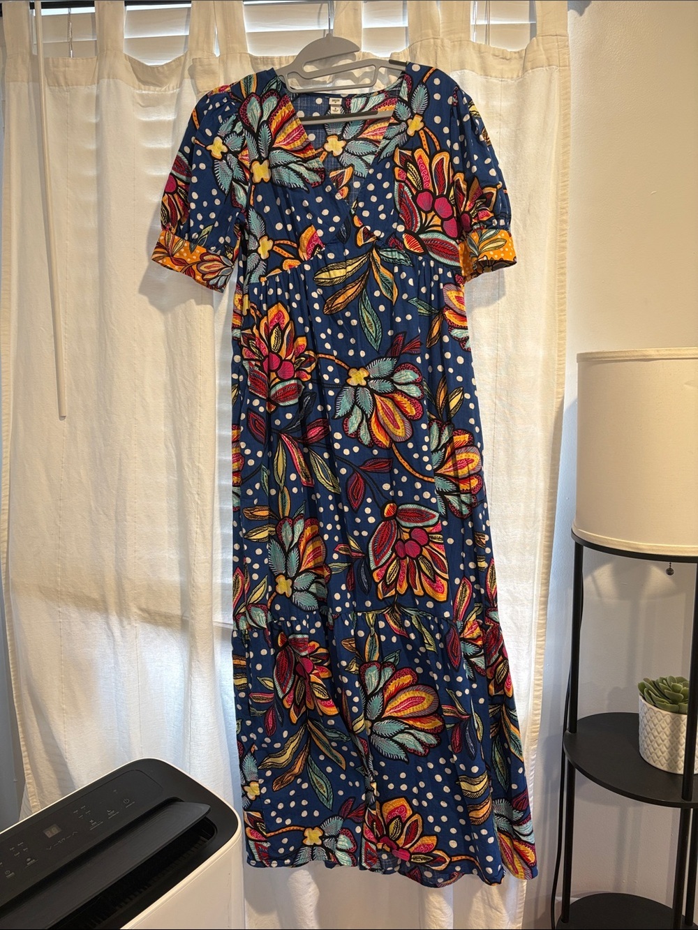 Tabitha Brown Target Dress Women 8 Blue Floral Maxi Pockets Boho Ruffle Tropical